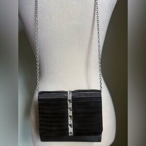 Gunne‎ Sax Black Jessica McClintock Mini Bag  Silver Accents rhinestones vintage